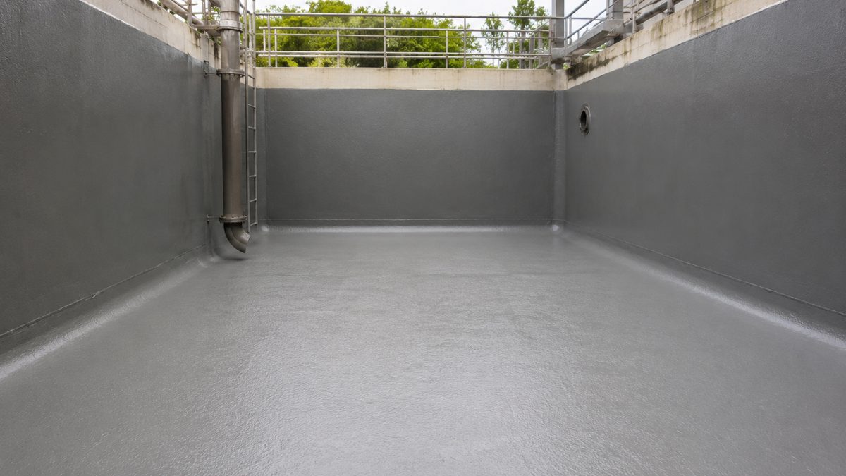 Finished seamless polyurea-lined concrete wastewater structure