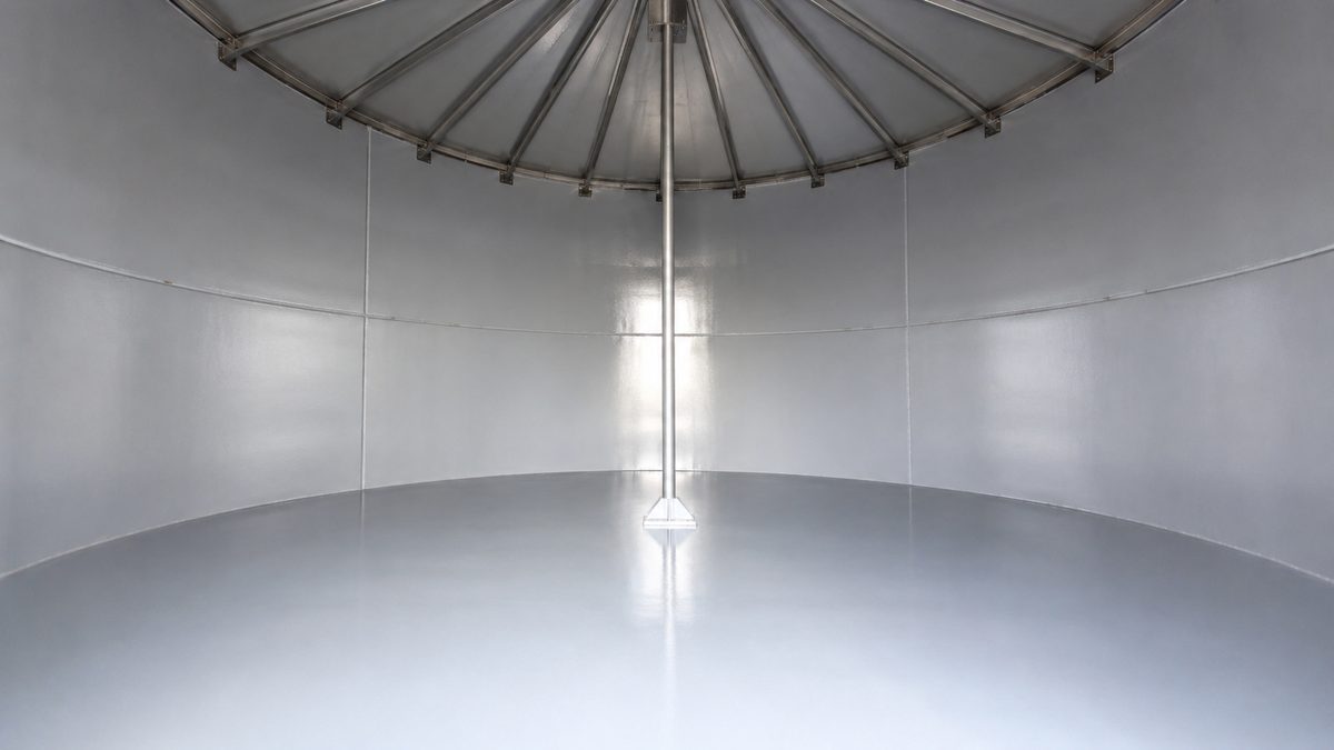 Finished seamless polyurea-lined potable water tank interior