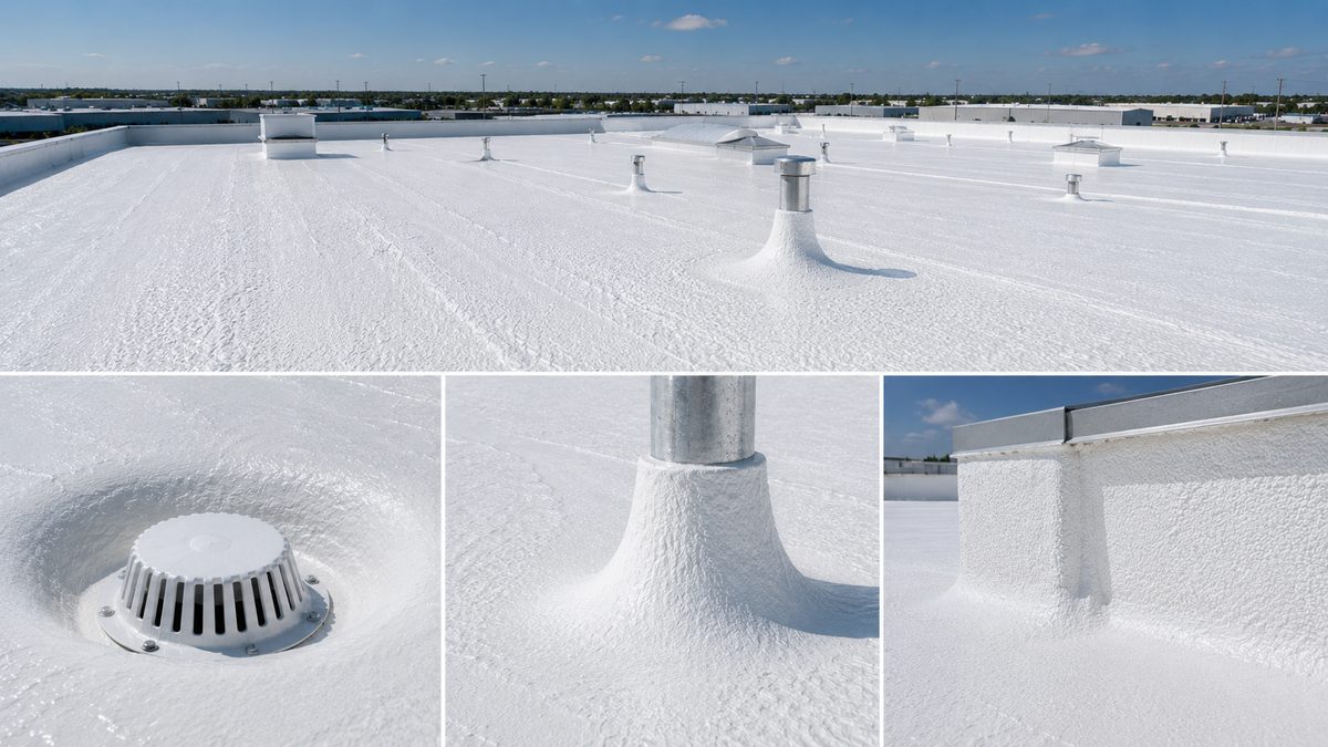 4,200m² Commercial Roof SPF System · Almaty — on-site view 1