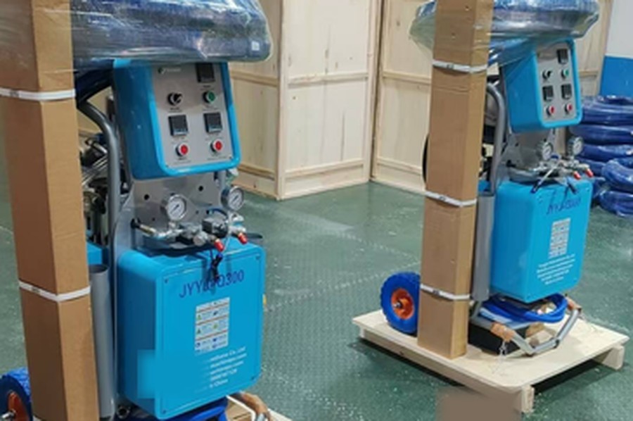 JYYJ-Q300 machines shrink-wrapped on pallets and packed into export-grade wooden crates for worldwide shipping